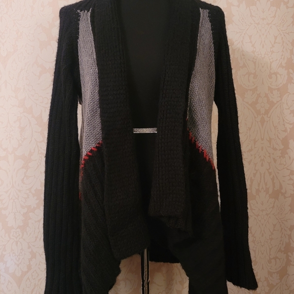 Belamie Sweaters - Belamie Black/Gray Asymmetrical Knit Cardigan!